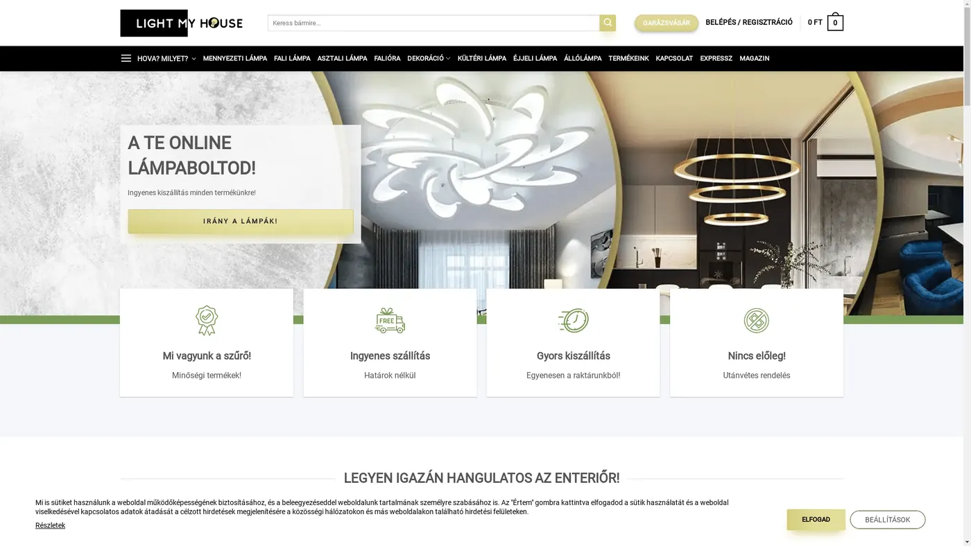 A lightmyhouse.hu webáruház főoldala
